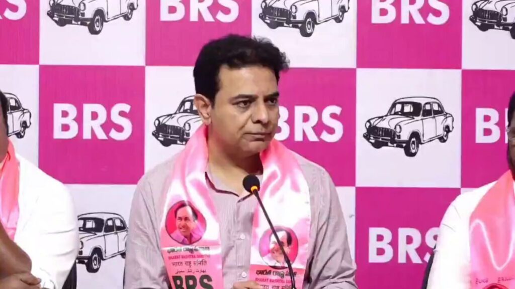 BRS working president KTR addresses a press conference in Hyderabad