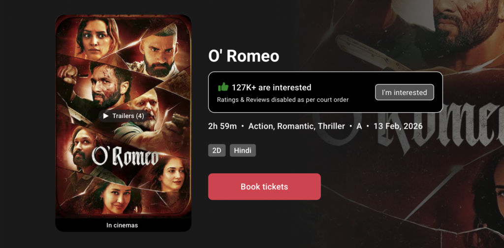 O Romeo movie poster featuring main characters in dramatic poses.