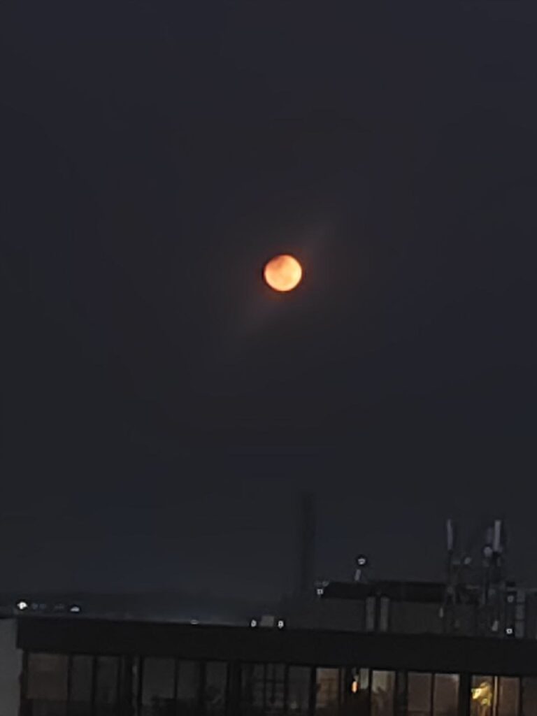 Blood moon illuminating Hyderabad sky during total lunar eclipse 2026.