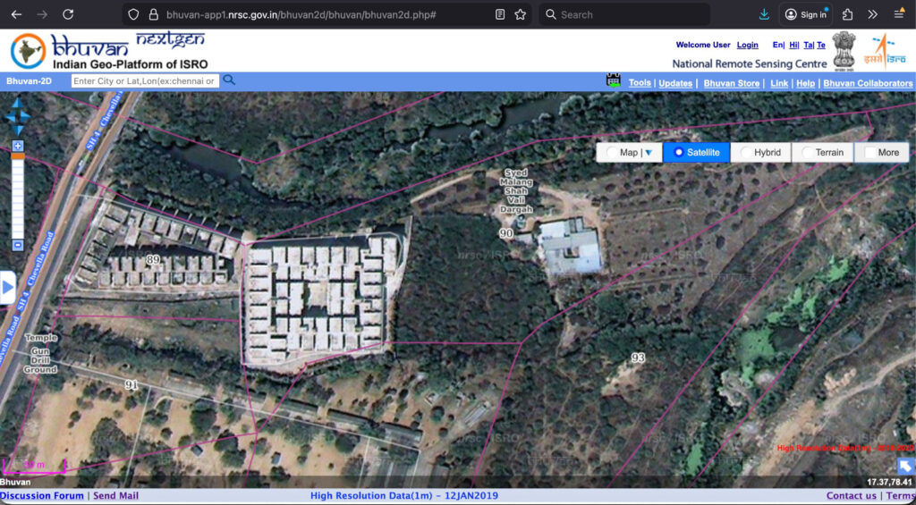 Aerial view of Madhu Park Ridge, showcasing lush greenery and residential areas in Hyderabad, India.