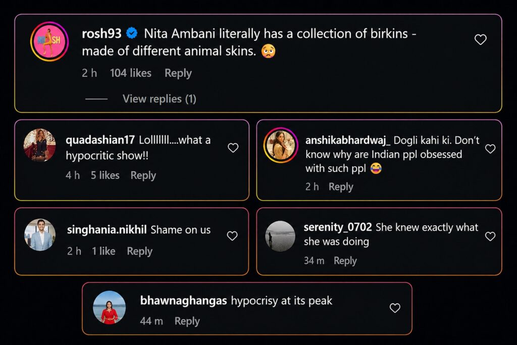 Rihanna feeding a calf while carrying a calfskin bag, causing controversy over animal rights and fashion.