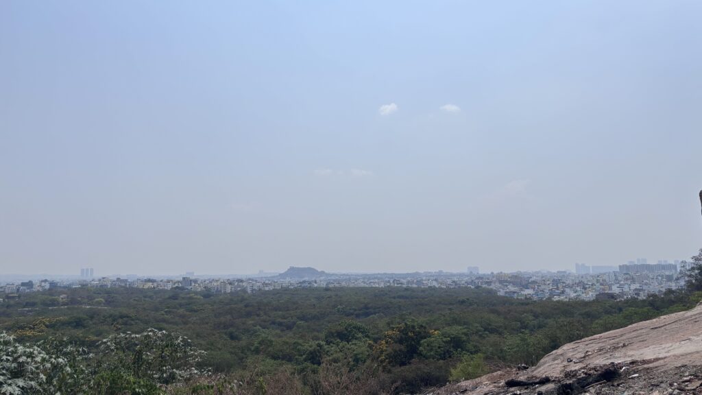 View of Hyderabad city from a secret viewpoint in Banjara Hills, offering a stunning perspective of the u.