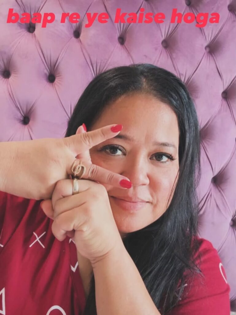 Female contestant from Khatron Ke Khiladi 15 making a playful gesture.