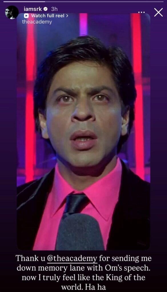 Shah Rukh Khan reacts emotionally after Oscars honour, expressing gratitude and surprise.