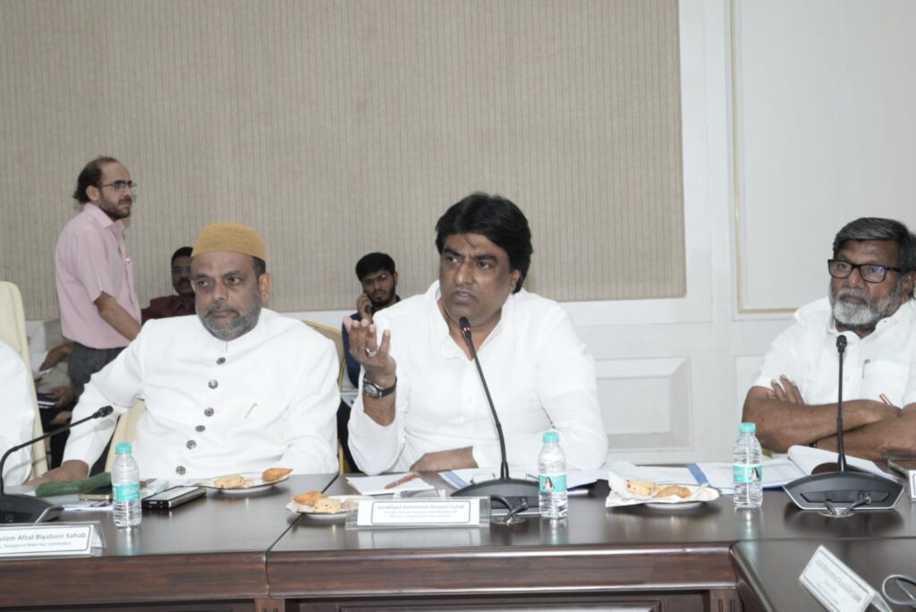 Minister Azharduddin reviews Haj pilgrims' arrangements during a meeting.