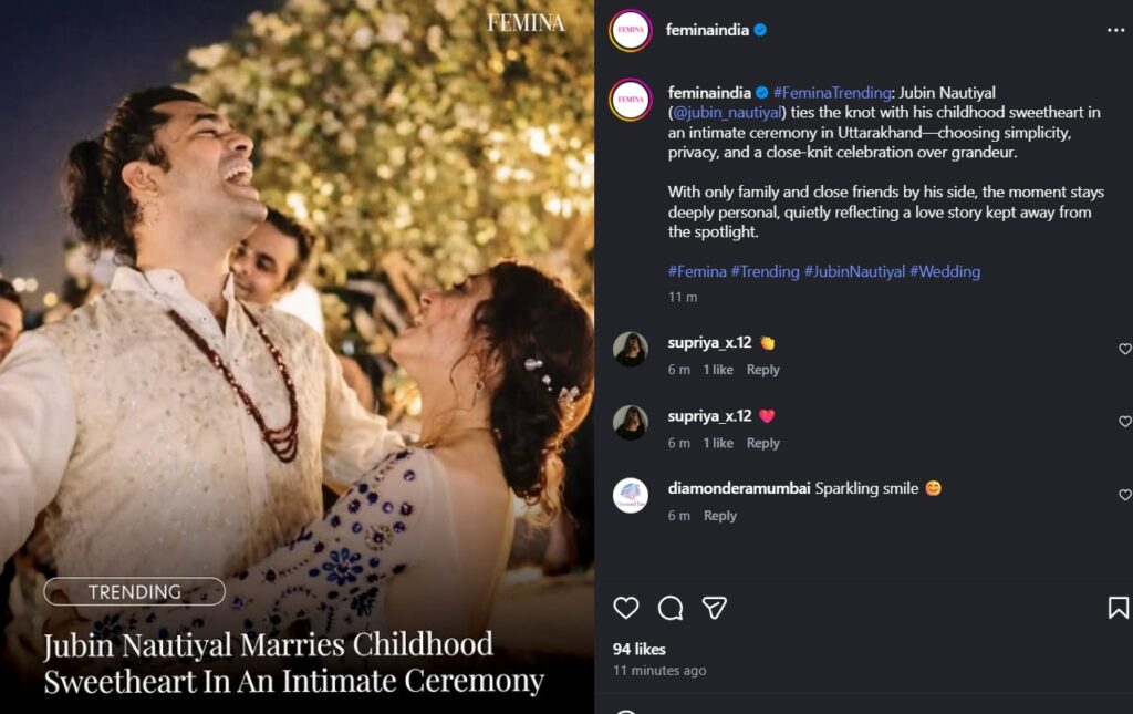 Jubin Nautiyal's wife in traditional attire during their intimate wedding ceremony in Uttarakhand.