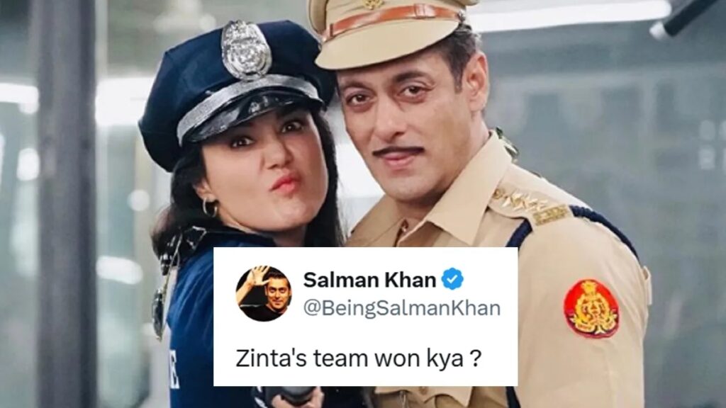 Rajasthan Royals team members apologise to Salman Khan during a cricket event.